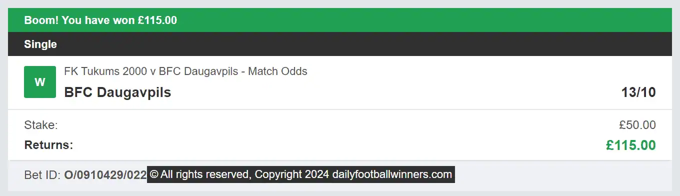 Daily Football Winners - Winner 1 - 2024-07-03