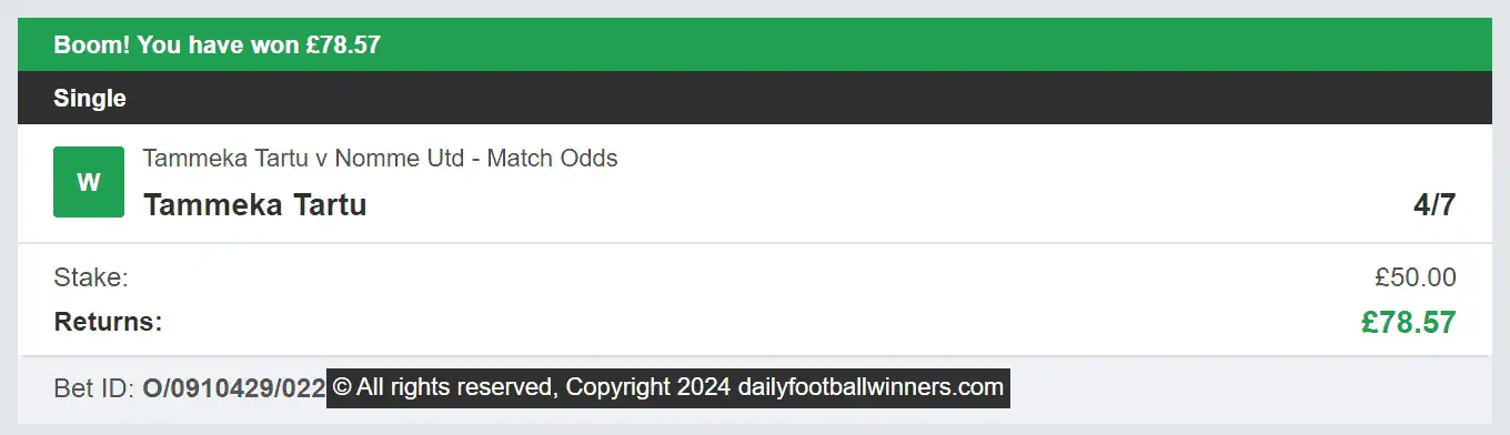 Daily Football Winners - Winner 1 - 2024-07-04