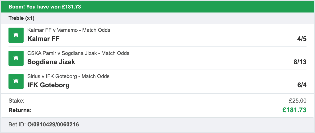 Daily Football Winners - Winner Treble - 2022-06-27
